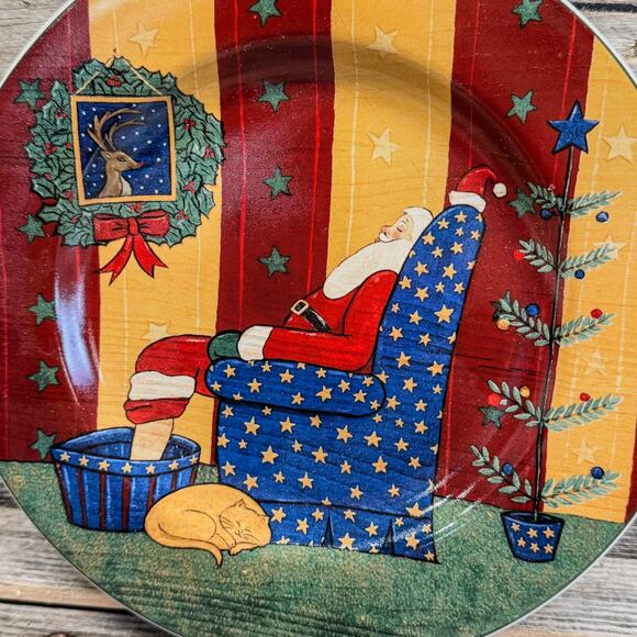 2001 Vintage Warren Kimble Christmas Plate, Holiday Cheer, Sleeping Santa, 8" - Picture 2 of 6